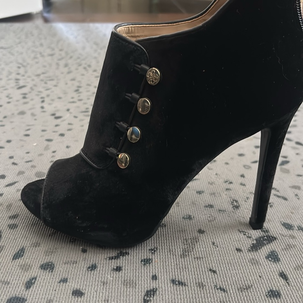 Guess Black Velvet Peep Toe Heels